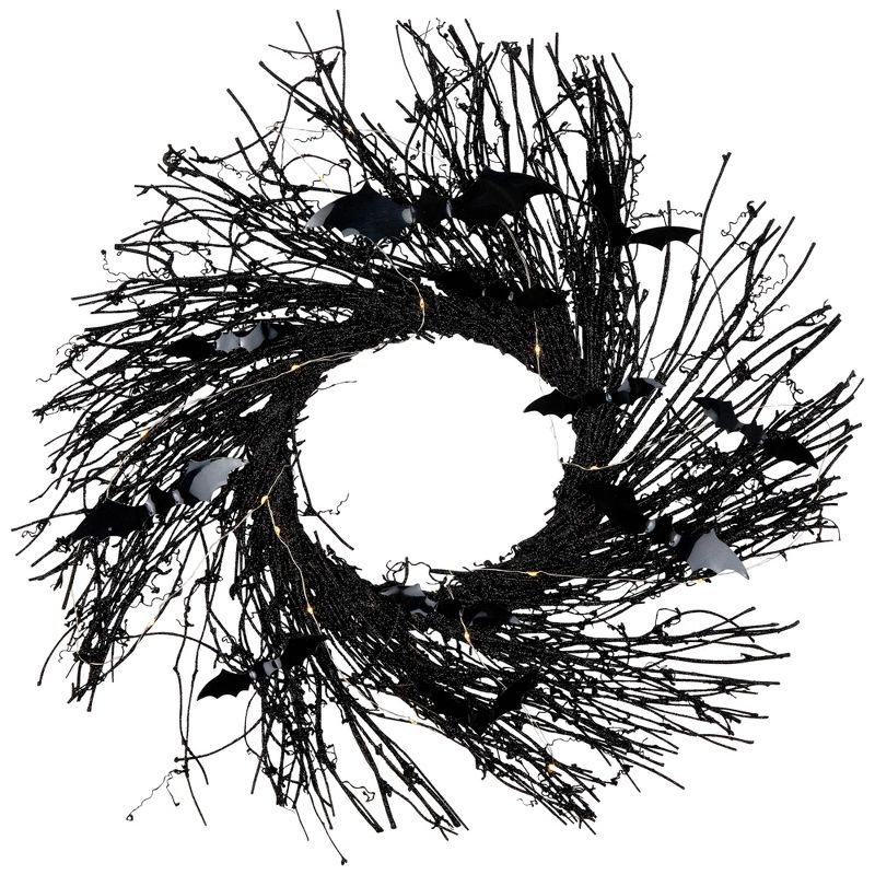 Northlight Black Halloween Twig Wreath with Bats and Warm White Lights, 22-Inch, 4 of 7