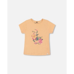 Deux par Deux Girl Organic Cotton Tee Light Orange and Flowers - 1 of 4