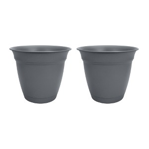 HC Companies 12 Inch Eclipse Planter Indoor Outdoor Round Classic Pot w/ Attached Saucer for Flowers, Vegetables, and Succulents, Warm Gray (2 Pack) - 1 of 4