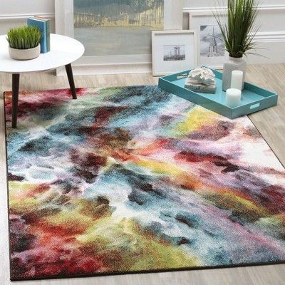 Celestial Spark Abstract Blue 4' x 6' Synthetic Area Rug