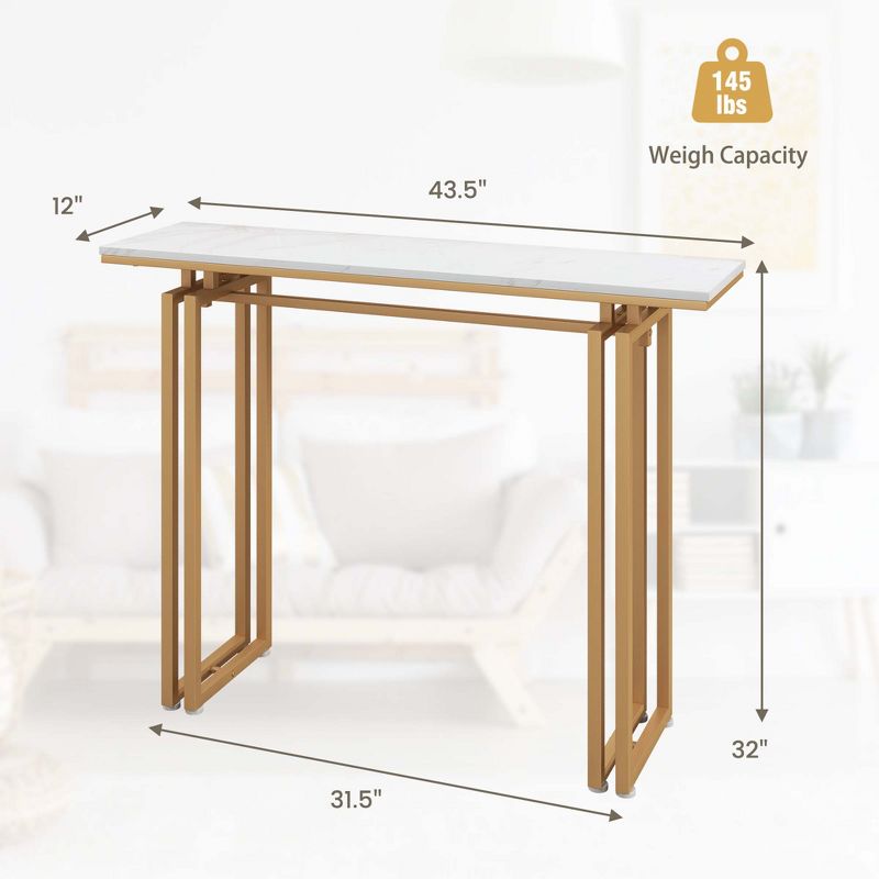 Costway 43.5'' Console Table Faux Marble Entryway Sofa Table with Metal Legs Living Room Black/Gold, 3 of 10