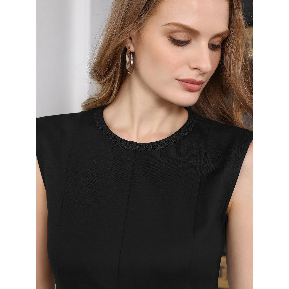 Женские платья INSPIRE CHIC Women's Sleeveless A Line Crew Neck Business Work Flare Dresses Medium Black — фото 4