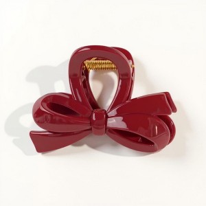 Anna-Kaci Glossy Bow Hair Claw Clip with Curved Design and Strong Spring Grip 3in - Red - 1 of 4