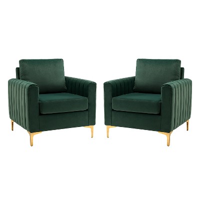 Set of 2 Iapygia Contemporary Tufted Wooden Upholstered Club Chair with Metal Legs for Bedroom Club Chair| ARTFUL LIVING DESIGN