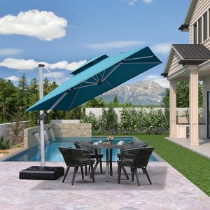 PURPLE LEAF Square Patio Umbrella Cantilever Umbrella with Base for Pool Lawn Garden 360° Rotation - 1 of 4