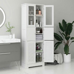 Resenkos Bathroom Cabinet, Free Standing Wooden Storage Cabinet for Bathroom, Living Room, Entryway White - 1 of 4