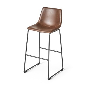 Dsvimoy Counter and Bar Stool Faux Leather Vintage Design with Sturdy Metal Frame for Kitchen, Brown, 32"*20"*13.25" - 1 of 4