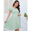 Clearlove Maternity V Neck Dot Dress Casual A-Line Short Ruffle Cap Sleeve Flowy Midi Dress Belt Photoshoot Baby Shower - 2 of 4