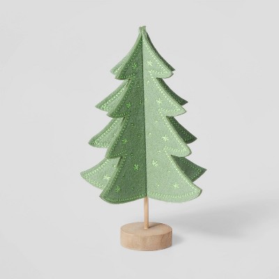 Felt Christmas Tree with Stitching Decorative Figurine Light Green - Wondershop™