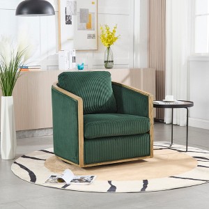 30.12'' Corduroy Fabric 360° Swivel Barrel Accent Sofa Chair with High-Density Foam Cushion, Ergonomic Backrest and Sturdy Metal Base - 1 of 4