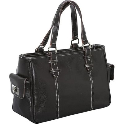 AmeriLeather Sophisticated Leather Shopper Bag – Espresso Top Grain Cowhide, Dual Side Pockets, Stylish Buckles, 13" Compact Tote