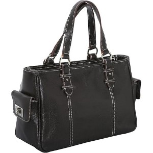 AmeriLeather Sophisticated Leather Shopper Bag – Espresso Top Grain Cowhide, Dual Side Pockets, Stylish Buckles, 13" Compact Tote - 1 of 3