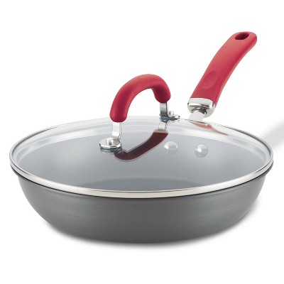 Rachael Ray Twin Pack Hard-anodized Nonstick Skillet Set - Gray With  Cranberry Red Handles : Target