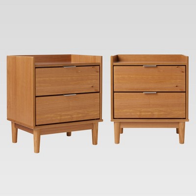 Saracina Home 2pc MidCentury Modern Solid Wood 2 Drawer Nightstand