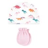 Hudson Baby Infant Girl Cotton Cap and Scratch Mitten Set, Cute-A-Saurus, 0-6 Months - 3 of 4