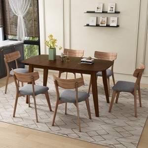 Christopher Knight Home Shari 7 Pieces Mid-century Modern Rubberwood Upholstered Dining Set - 1 of 4