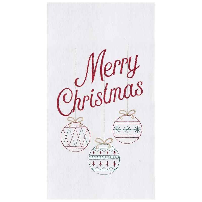 C&F Home Retro "Merry Christmas" Sentiment with 3 Ornaments Holiday Embroidered Flour Sack Kitchen Towel 27L x 18W in., 1 of 5