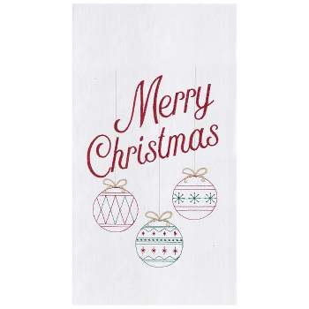C&F Home Retro "Merry Christmas" Sentiment with 3 Ornaments Holiday Embroidered Flour Sack Kitchen Towel 27L x 18W in.