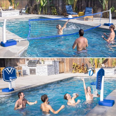 Blue and White 2-in-1 Pool Basketball and Volleyball Set