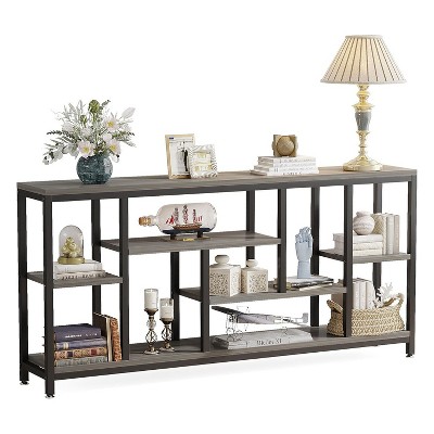 Gray 70.9'' Industrial Console Table with Storage Shelves