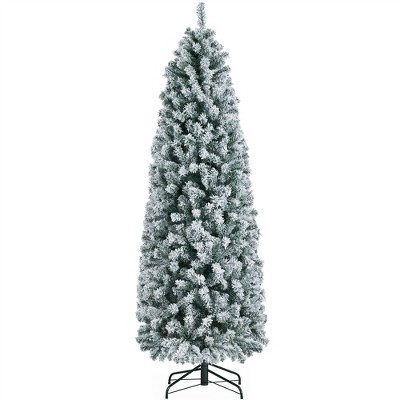 Yaheetech 6Ft/7.5Ft Flocked Pencil Artificial Christmas Tree Snow Frosted Christmas Tree, Green