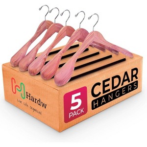 HARDW Cedar Hanger Wide Shoulder With Foam Bar (5 Pack) - 1 of 4