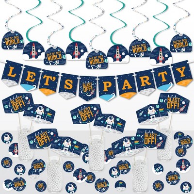 Big Dot of Happiness Blast Off to Outer Space - Rocket Ship Baby Shower or Birthday Party Supplies Decoration Kit - Decor Galore Party Pack - 51 Pc