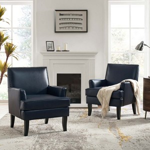 Set of 2 Wooden Upholstered Accent Chair Celadon Armchair | ARTFUL LIVING DESIGN - 1 of 4