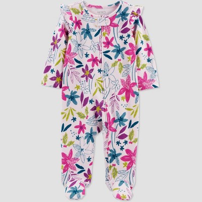 Carter's Just One You®️ Baby Girls' Floral Footed Pajama - White/Pink Newborn