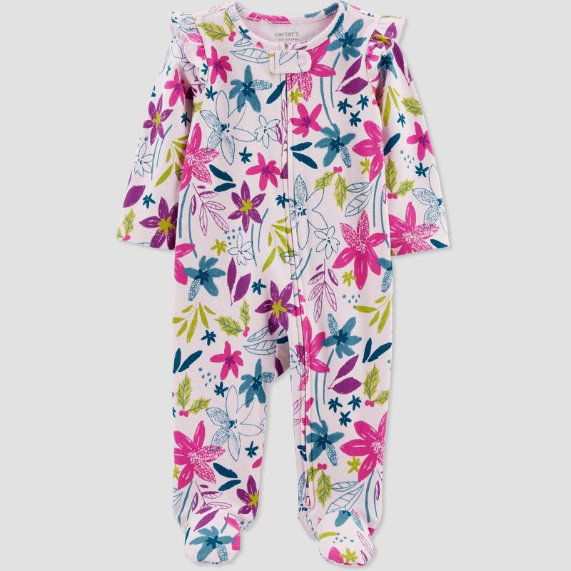 Carter's Just One You®️ Baby Girls' Floral Footed Pajama - White/Pink, 1 of 8