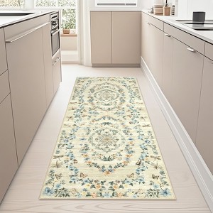 Washable Area Rug for Living Room Modern Floral Print Bedroom Rug - 1 of 4