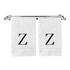 BC BARE COTTON Monogrammed Hand Towel, 100% Turkish Cotton - Set of 2 - White - Black Block - 1 of 4
