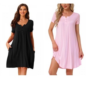 INSPIRE CHIC Women's 2 Pcs Sleepwear Summer Short Sleeves Solid with Pockets Nightgown - 1 of 4
