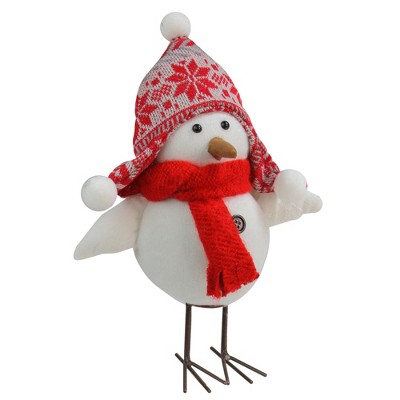 Northlight 12" White Winter Bird Wearing Nordic Hat and Scarf Table Top Christmas Decoration