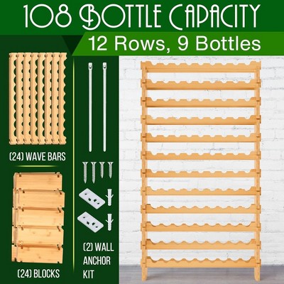 NutriChef Bamboo 12-Tier 108-Bottle Stackable Wine Rack