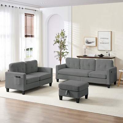 Mjkone 76" Comfort L-Shaped Sectional Sofa Set,Corduroy 3-Seater with Moveable Storage Ottoman/Loveseat/Single Sofa Couch