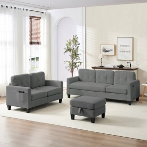 Mjkone 76" Comfort L-Shaped Sectional Sofa Set,Corduroy 3-Seater with Moveable Storage Ottoman/Loveseat/Single Sofa Couch - 1 of 4