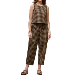 INSPIRE CHIC Women's Outfits Sleeveless Crop Top and Lounge Wide Leg Pants Gingham Pants Set 2 Pieces - 1 of 4