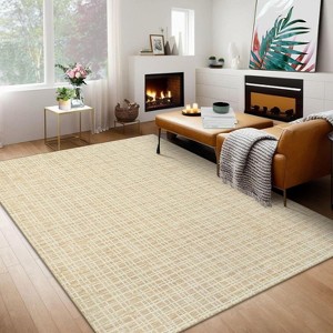 Washable Modern Plaid Area Rug, Low Pile Non-Slip Geometric Soft Carpet, Stain Resistant Checkered Rug for Living Room, Bedroom, Office, Kitchen - 1 of 4