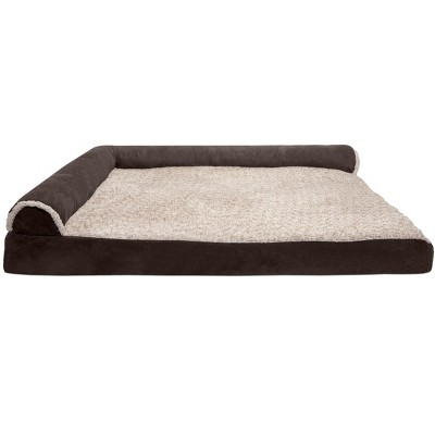 Large Stone Gray Two-Tone Faux Fur & Suede Orthopedic Dog Bed
