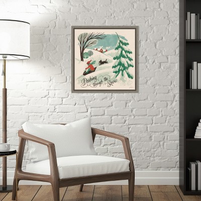 Winter Bliss Sled Dog Canvas Art with Greywash Frame