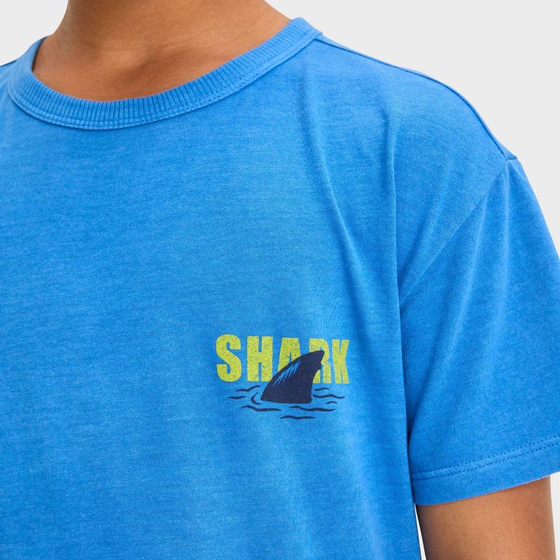 Boys' Short Sleeve 'Shark Snacks' Graphic T-Shirt - Cat & Jack™ Teal Blue, 3 of 5