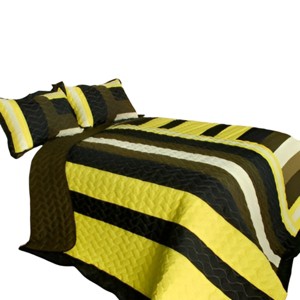 Slickblue Full/Queen, Soft TC Fabric Quilted Bedspread with Shams, Quilt Set, Vermicelli Stitch, Blue/Yellow, 3 Piece - 1 of 4