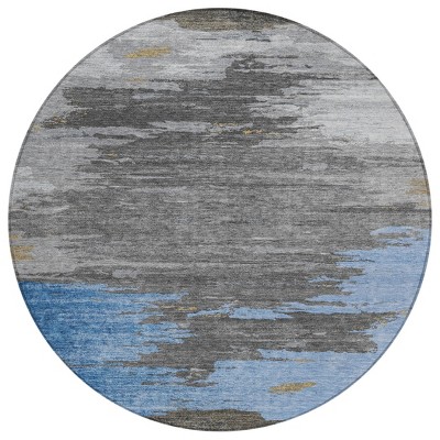 Denim Blue And Gray Abstract Washable Indoor Outdoor Area Rug