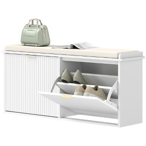 Shoe Storage Bench with Padded Seat Cushion and Flip-Drawer, Entryway Bench, Shoe Cabinet, 40.9x10.2x18.7 Inches - 1 of 4