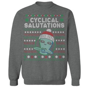 Rerun Island Men's Strange Planet: Cyclical Salutations Festive Knit Christmas Long Sleeve Graphic Cotton Pullover Sweatshirt - 1 of 1