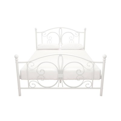 White Metal Full Bed with Scrollwork Headboard