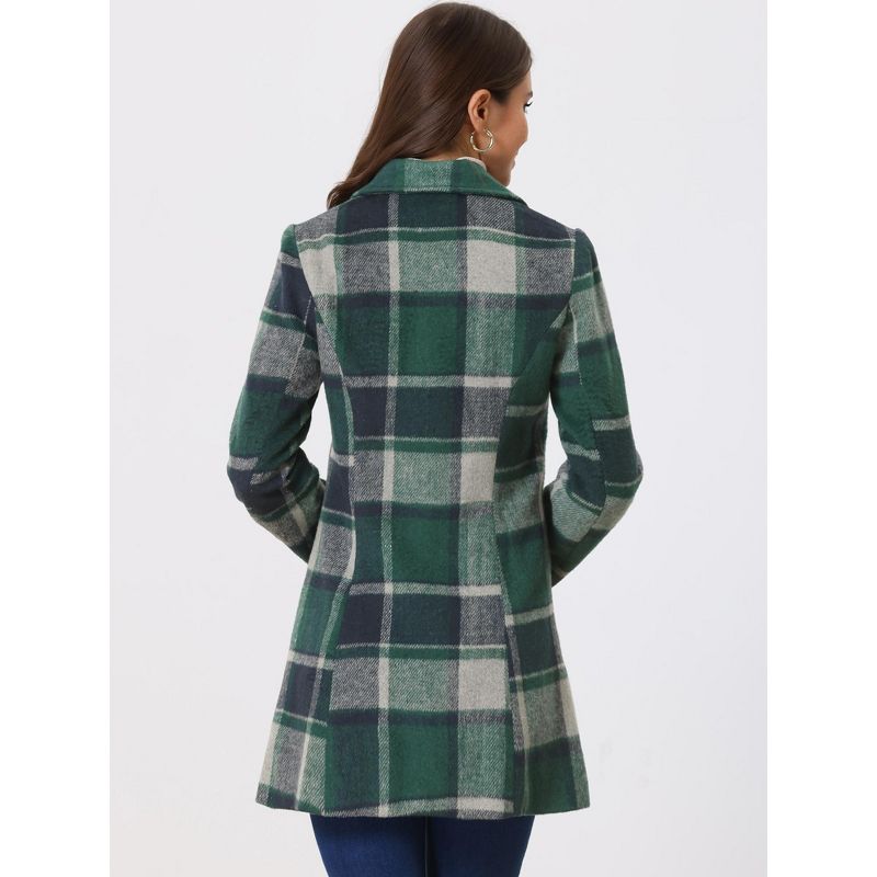 Allegra K Women's Toggle Outerwear Classic Turn Down Collar Plaid Duffle Front Pea Coat, 4 of 6