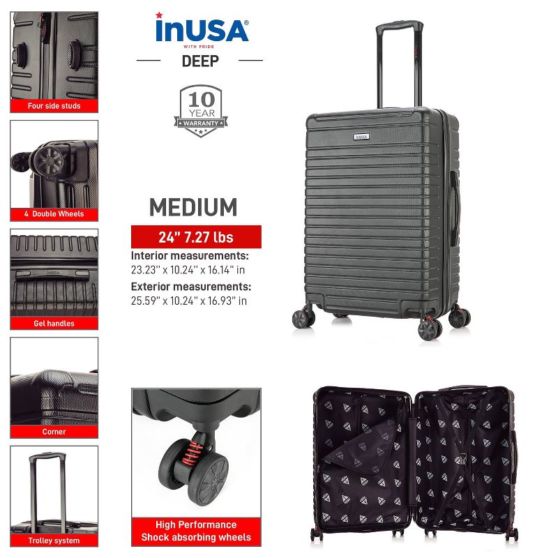 InUSA Deep Lightweight Hardside Medium Checked Spinner Suitcase, 3 of 10