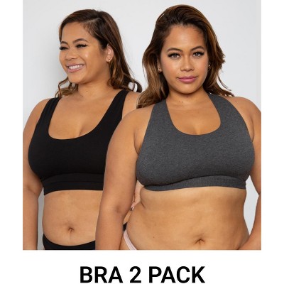 Curvy Couture Women's Cotton Comfort Bralette 2-pack Charcoal